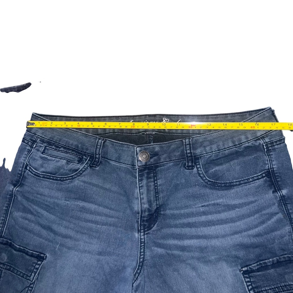 Y2K American Eagle Cargo Skinny Jeans Blue Dark Wash Ankle Zip Women Size 14 - Picture 15 of 16